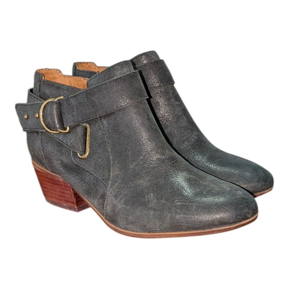 Clarks Artisan Spye Belle Gray Leather Nubuck Buckle Zip Ankle Boots Size 6.5M